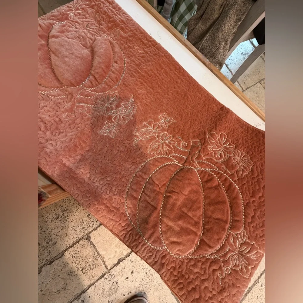 Tahari Autumn Pumpkin Embroidered Table Runner - Orange